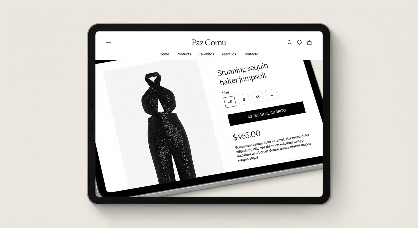 P&aacute;gina de producto Paz Cornu en iPad